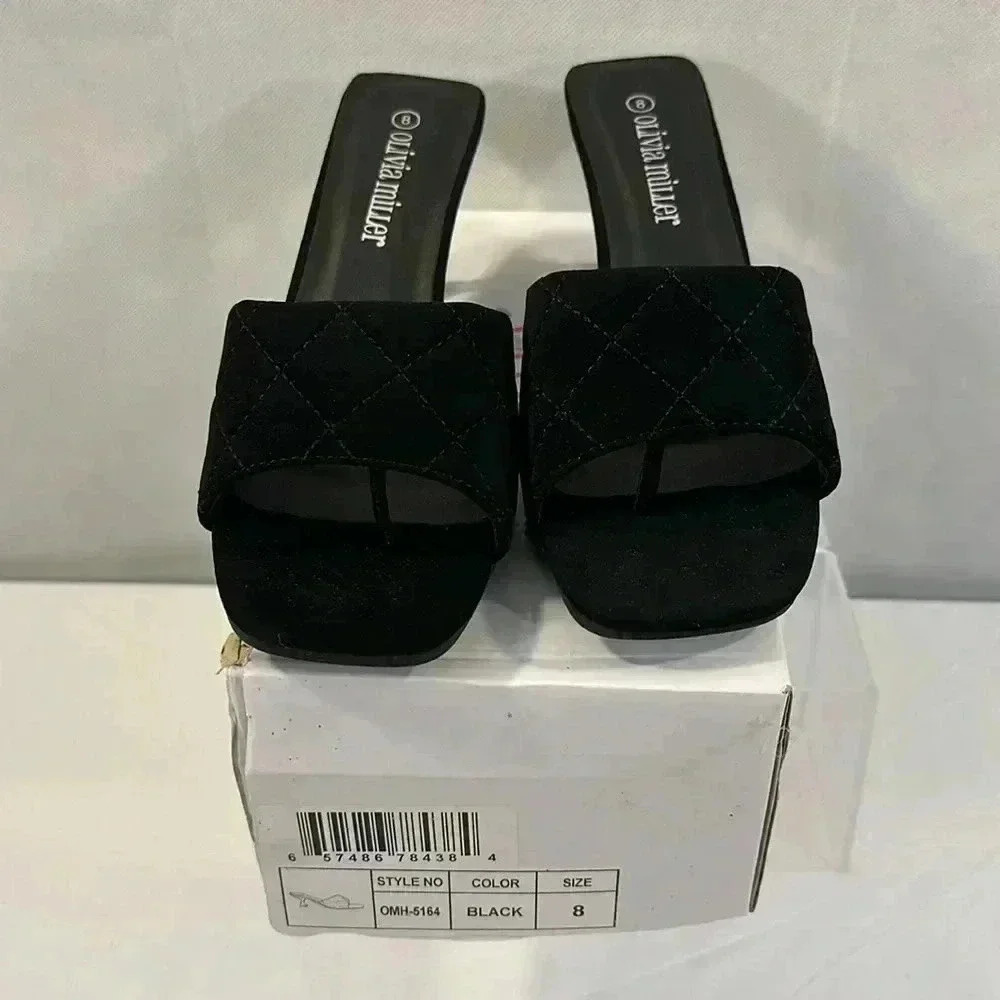 Olivia Miller quilted Dress Slide Sandals Black Size 8